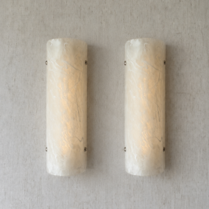 Handmade wireless resin wall sconce with alabaster-inspired finish