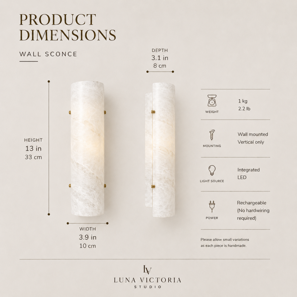 Wireless resin wall sconce with white quartz-inspired finish