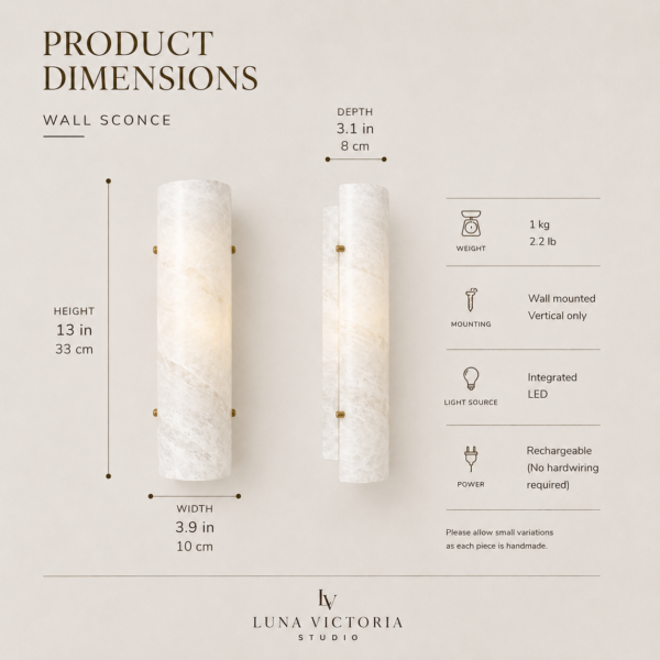 Wireless resin wall sconce with white quartz-inspired finish
