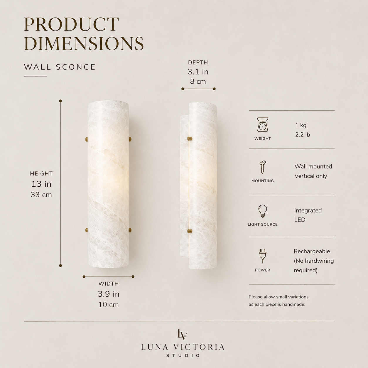 Wireless resin wall sconce with white quartz-inspired finish
