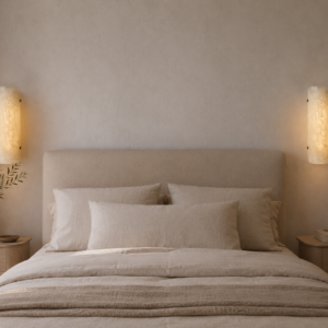 Handmade wireless resin wall sconce with alabaster-inspired finish
