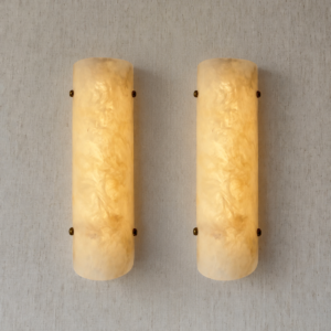 Handmade wireless resin wall sconce with alabaster-inspired finish
