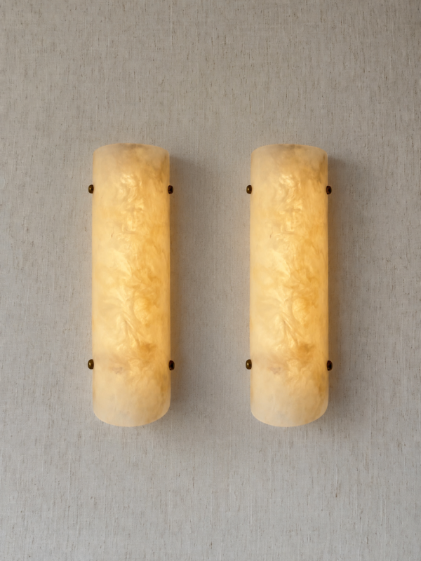 Handmade wireless resin wall sconce with alabaster-inspired finish