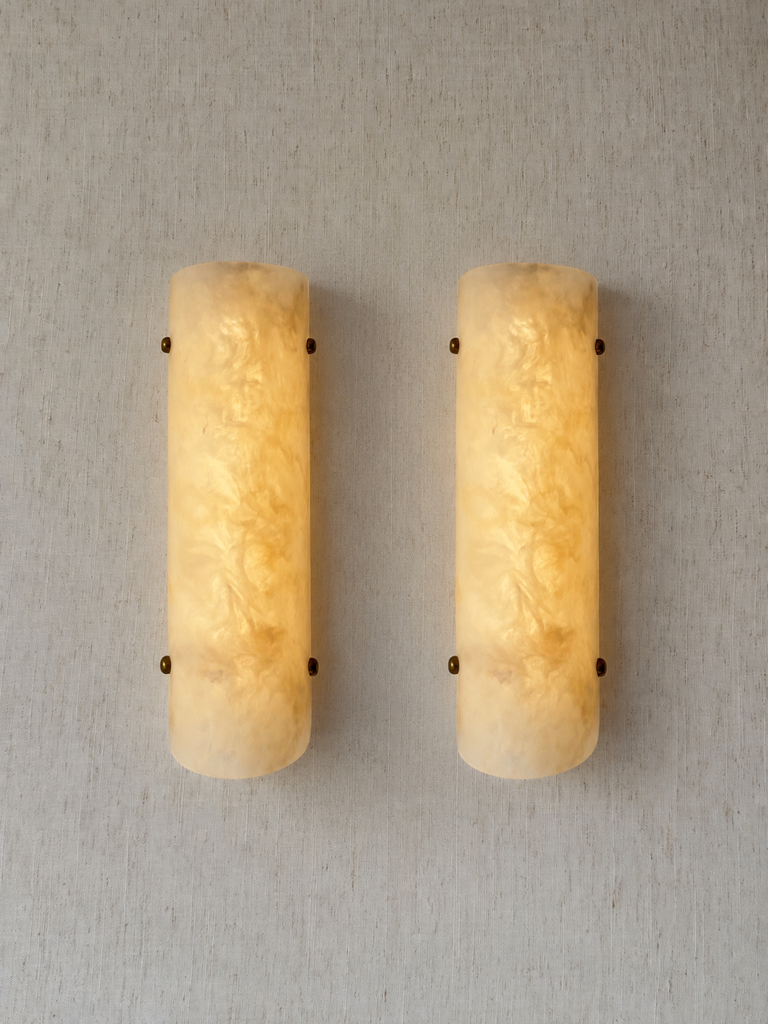Handmade wireless resin wall sconce with alabaster-inspired finish
