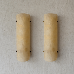 Handmade wireless resin wall sconce with alabaster-inspired finish