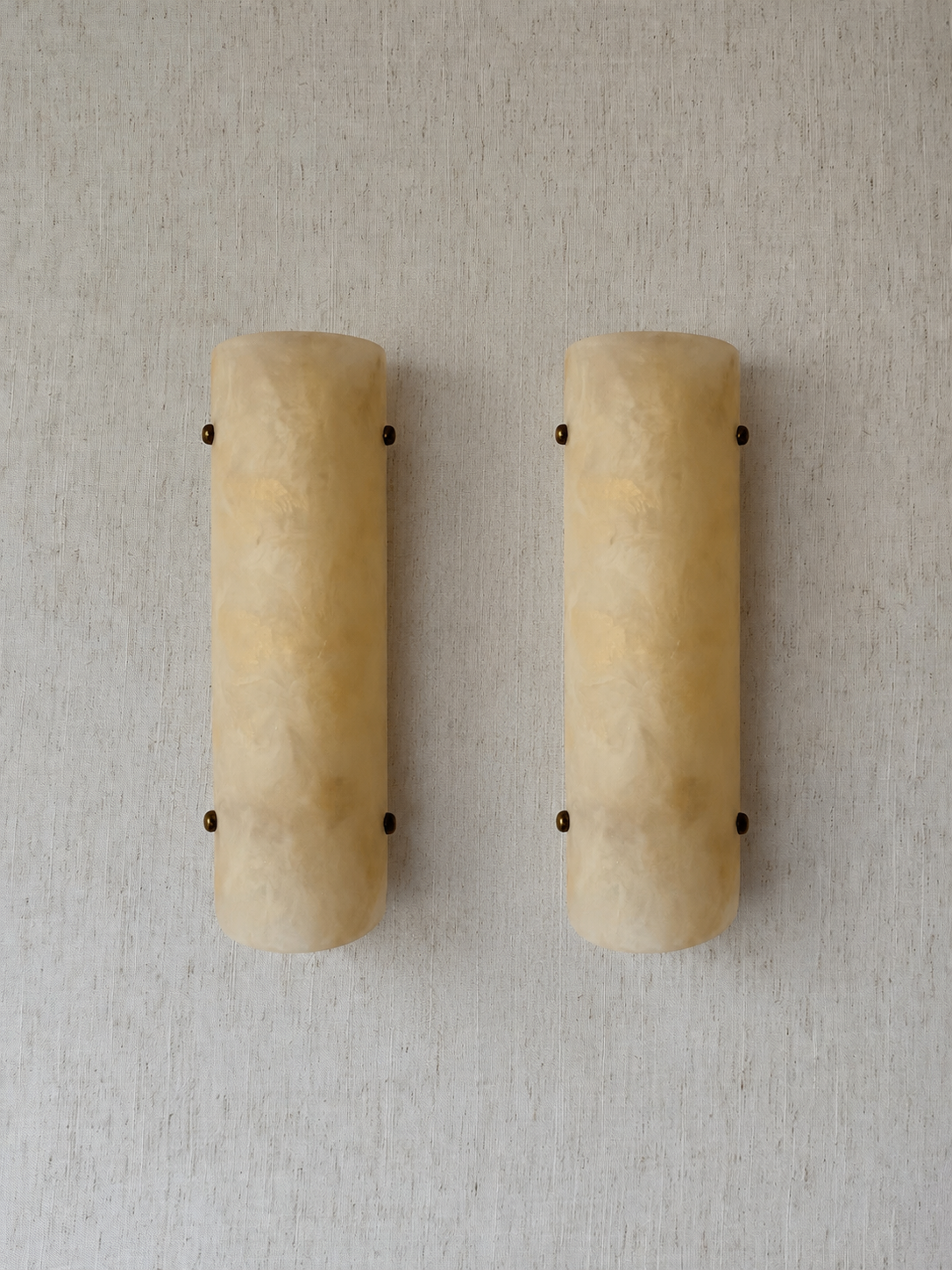 Handmade wireless resin wall sconce with alabaster-inspired finish