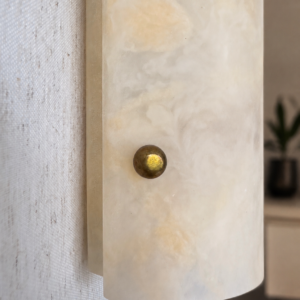 Handmade wireless resin wall sconce with alabaster-inspired finish