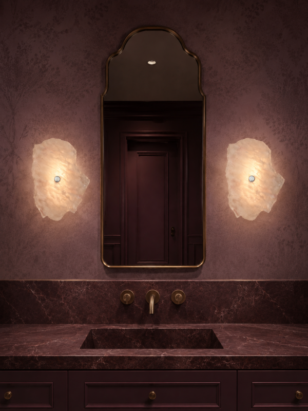 Wireless resin wall sconce with white quartz-inspired finish