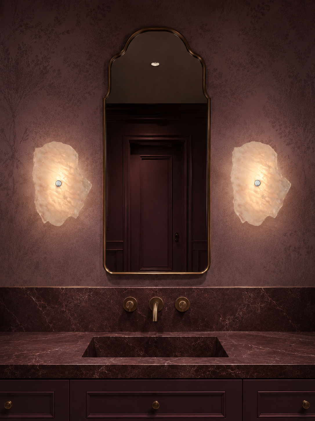 Wireless resin wall sconce with white quartz-inspired finish