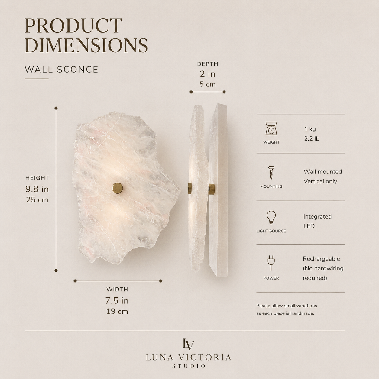 Wireless resin wall sconce with white quartz-inspired finish