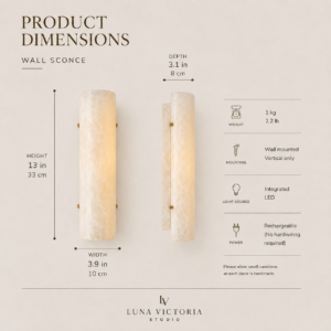 Handmade wireless resin wall sconce with alabaster-inspired finish