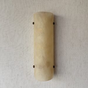 Handmade wireless resin wall sconce with alabaster-inspired finish