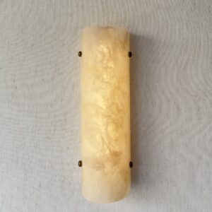 Handmade wireless resin wall sconce with alabaster-inspired finish