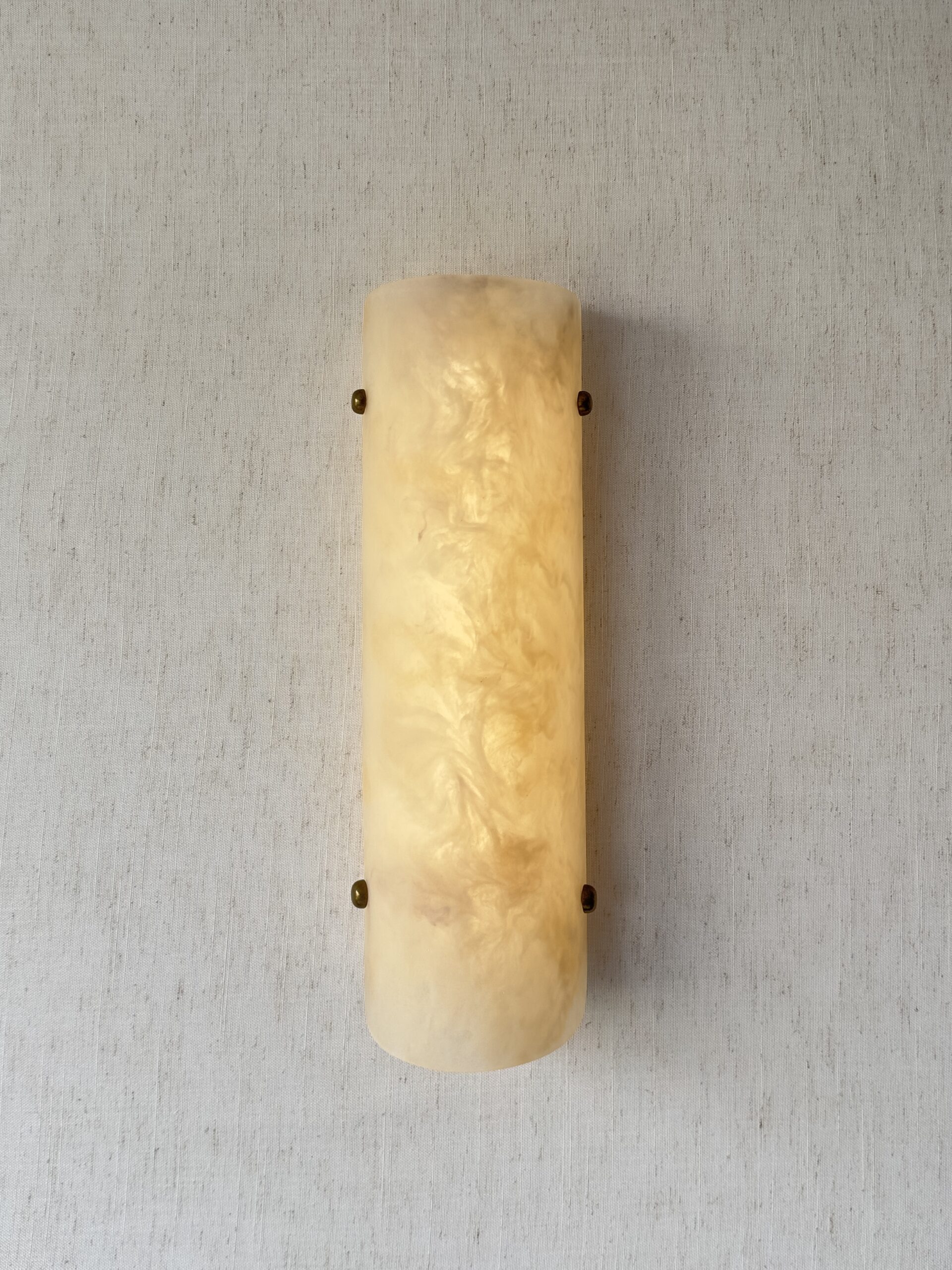 Handmade wireless resin wall sconce with alabaster-inspired finish