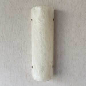 Wireless resin wall sconce with white quartz-inspired finish