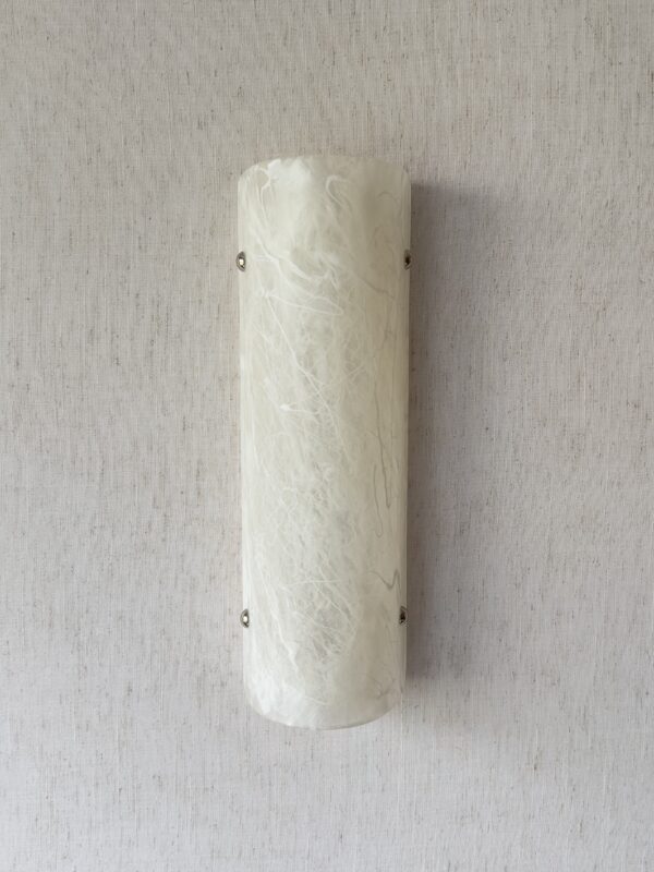 Wireless resin wall sconce with white quartz-inspired finish