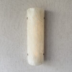 Wireless resin wall sconce with white quartz-inspired finish