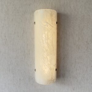 Wireless resin wall sconce with white quartz-inspired finish