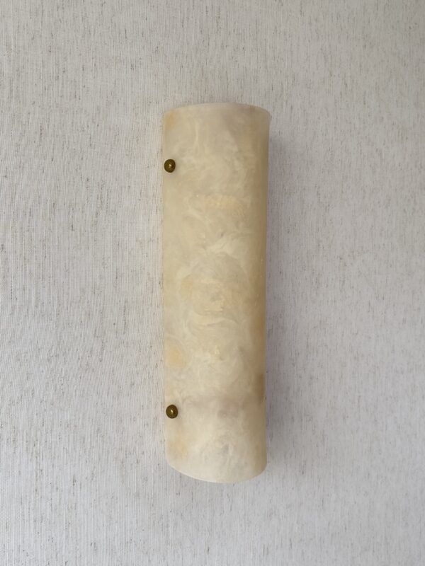 Handmade wireless resin wall sconce with alabaster-inspired finish