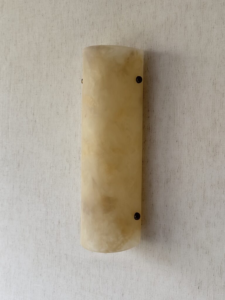Handmade wireless resin wall sconce with alabaster-inspired finish