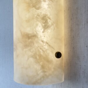 Handmade wireless resin wall sconce with alabaster-inspired finish