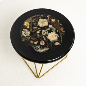 Retro Black Resin Coffee Table With Gold Metal Base