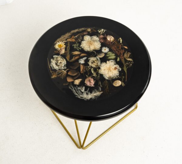 Retro Black Resin Coffee Table With Gold Metal Base