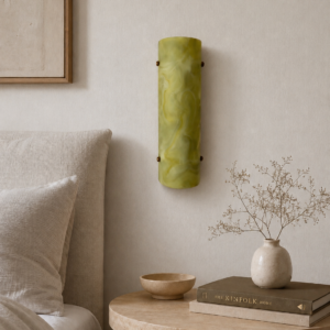 Wireless resin wall sconce inspired by green onyx stone