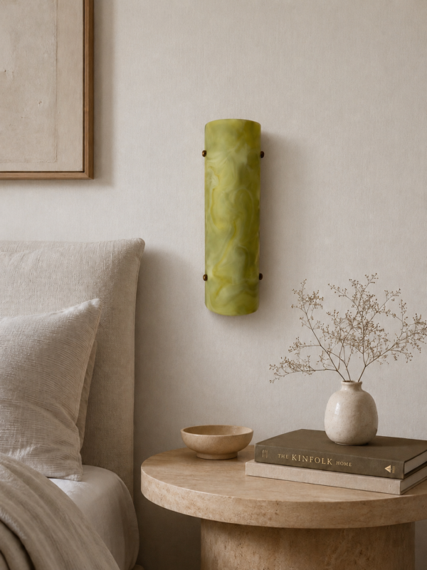 Wireless resin wall sconce inspired by green onyx stone