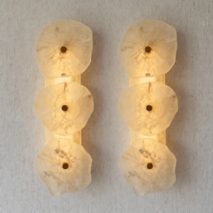 Handmade wireless resin wall sconce with alabaster-inspired finish