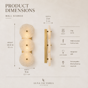 Handmade wireless resin wall sconce with alabaster-inspired finish