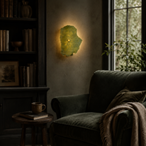 Wireless resin wall sconce inspired by green onyx stone