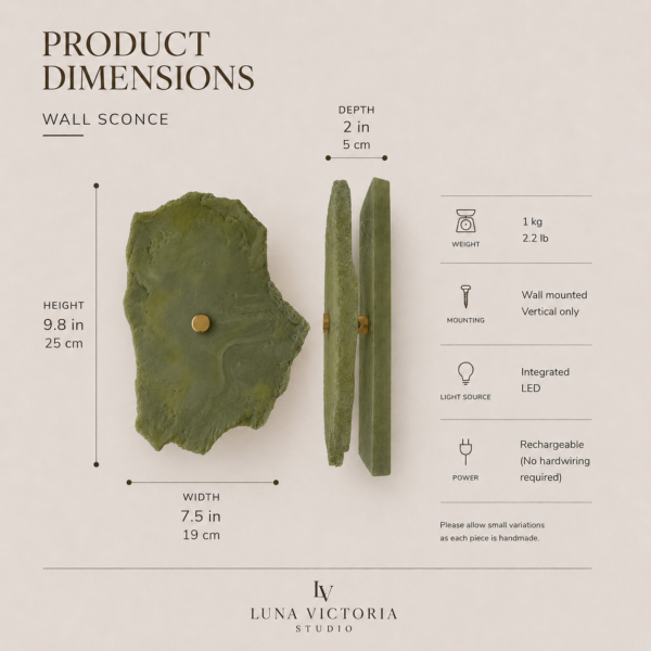 Wireless resin wall sconce inspired by green onyx stone