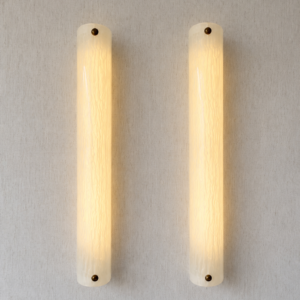 Large vertical wireless resin wall light with sculptural form
