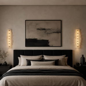 Handmade wireless resin wall sconce with alabaster-inspired finish