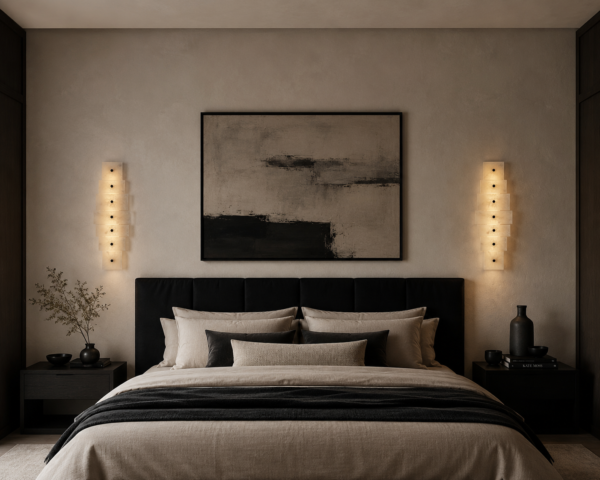 Handmade wireless resin wall sconce with alabaster-inspired finish
