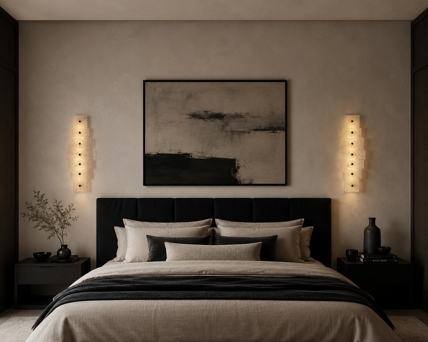 Handmade wireless resin wall sconce with alabaster-inspired finish