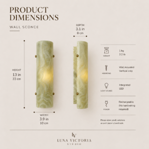 Wireless resin wall sconce inspired by green onyx stone