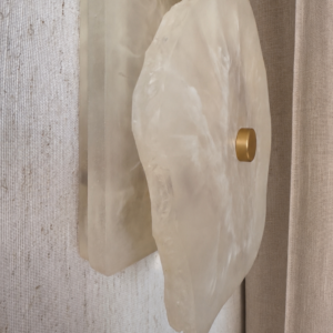 Handmade wireless resin wall sconce with alabaster-inspired finish