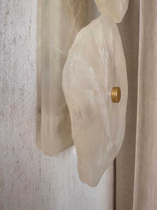 Handmade wireless resin wall sconce with alabaster-inspired finish