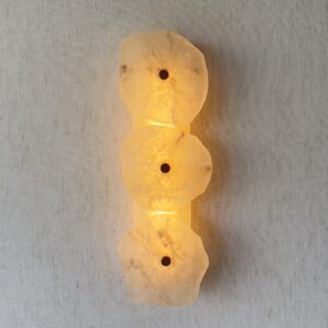 Handmade wireless resin wall sconce with alabaster-inspired finish