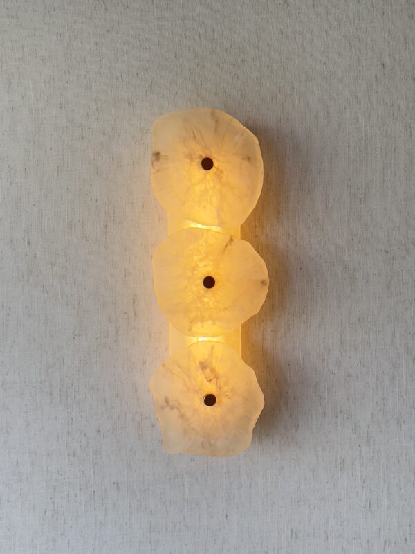 Handmade wireless resin wall sconce with alabaster-inspired finish