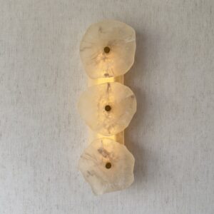 Handmade wireless resin wall sconce with alabaster-inspired finish