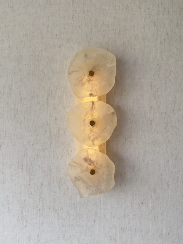 Handmade wireless resin wall sconce with alabaster-inspired finish