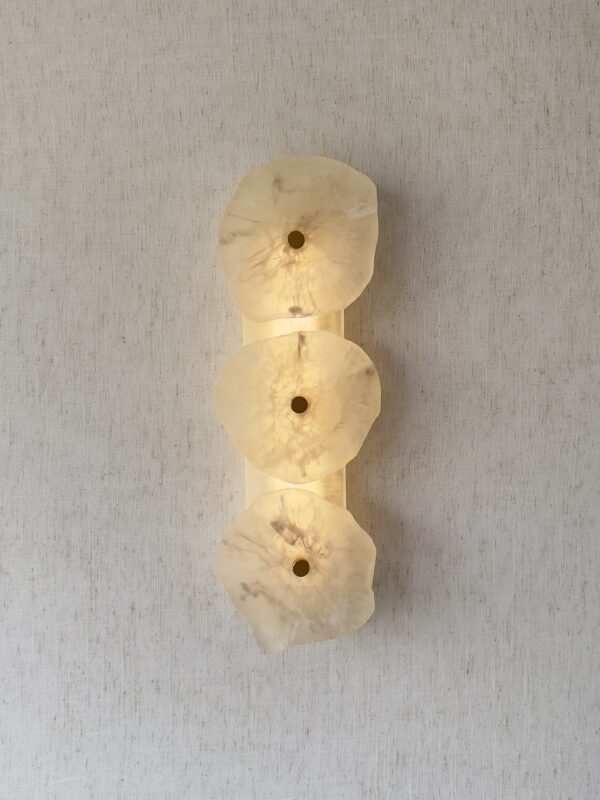 Handmade wireless resin wall sconce with alabaster-inspired finish