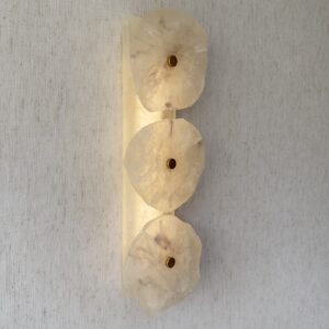 Handmade wireless resin wall sconce with alabaster-inspired finish