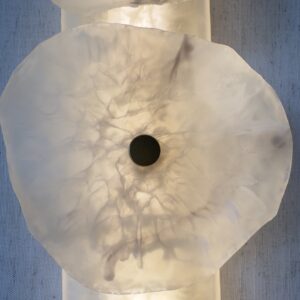 Handmade wireless resin wall sconce with alabaster-inspired finish