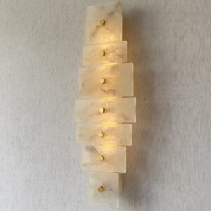Handmade wireless resin wall sconce with alabaster-inspired finish