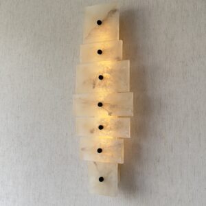 Handmade wireless resin wall sconce with alabaster-inspired finish