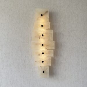 Handmade wireless resin wall sconce with alabaster-inspired finish